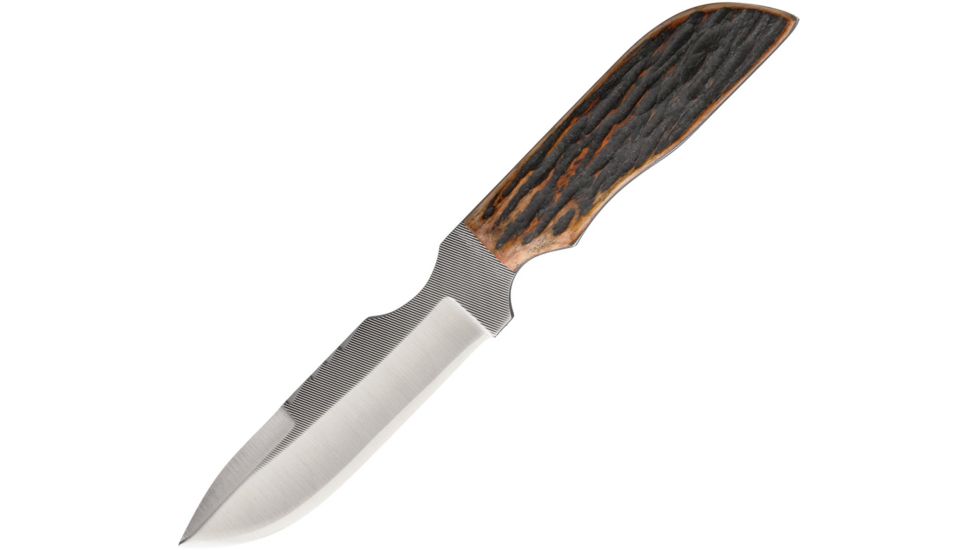 Anza 8.875 Inch Fixed Blade Knife, Amber Bone, Brown Leather Belt Sheath AZMC9AJB