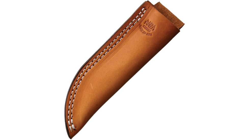 Anza LJ Bone Fixed Blade Knife, 8.25in Overall, 4.13in Stainless Steel Clip Point Blade, LJ Bone Handle, Brown Leather Belt Sheath, 709R LJ BONE