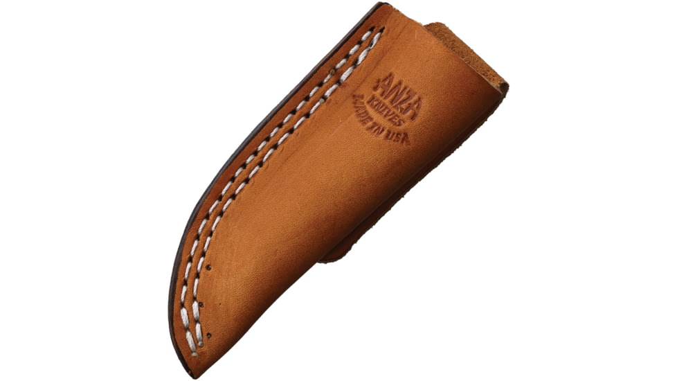 Anza Mini Blue Fixed Blade Knife, 5in Overall, 2in Stainless Steel Blade, Black/Blue Wood Handle, Brown Leather Belt Sheath, MINI BLU/BK