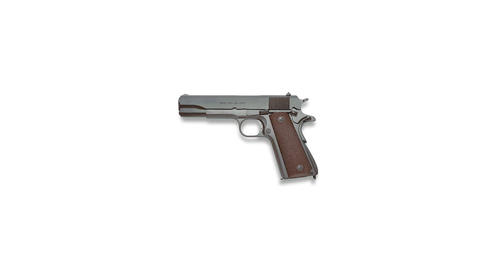 Auto Ordnance 1911A1-WWII-Parkerized Pistol, .45 ACP, 5in barrel, matte black finish steel frame, brown checkered plastic grip, recoil operated semi-automatic, blade front, drift adjustable rear, 7 round magazine, AO1911A1WW2PD4551FRRMPG