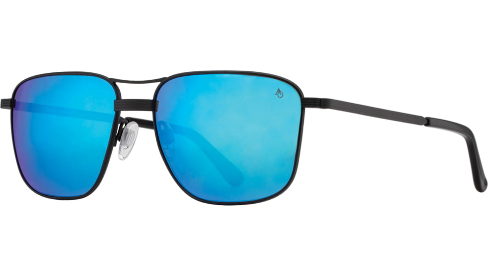 AO Airman Sunglasses - Mens, Matte Black, SunFlash Blue Mirror AOLite Nylon Lenses, Matte Black / SunFlash Blue Mirror Polarized Lens, 56-15-145, AIR156STBKBMN-P