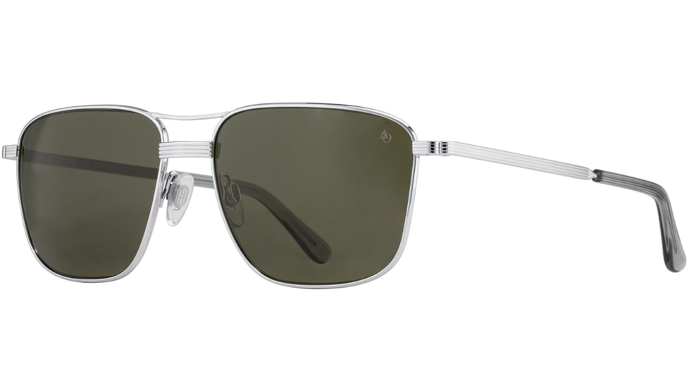 AO Airman Sunglasses - Mens, Silver, Calobar Green AOLite Nylon Lenses, Silver / Calobar Green Polarized Lens, 56-15-145, AIR356STSMGNN-P