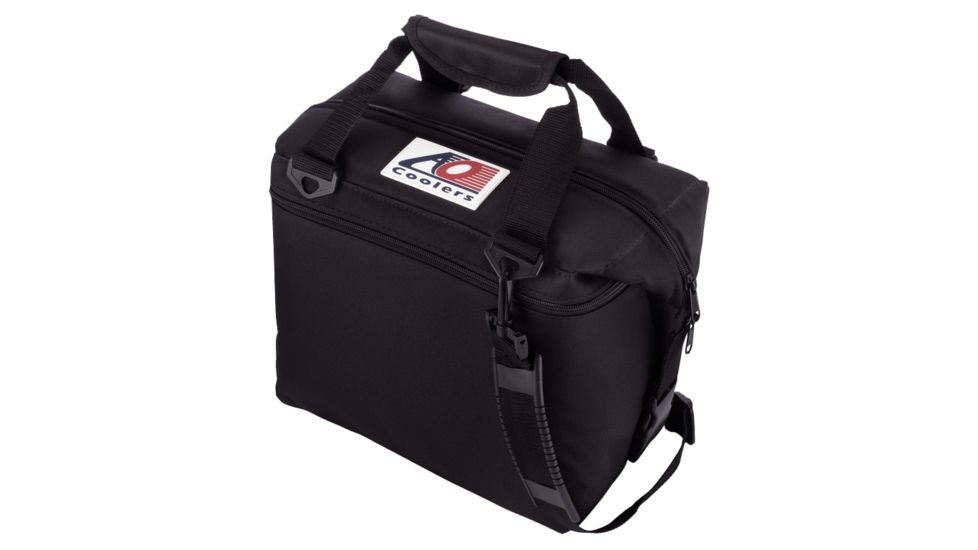 AO Coolers 12 Can Canvas Soft Cooler, w/ Removable Shoulder Strap, Black, Small, AO12BK