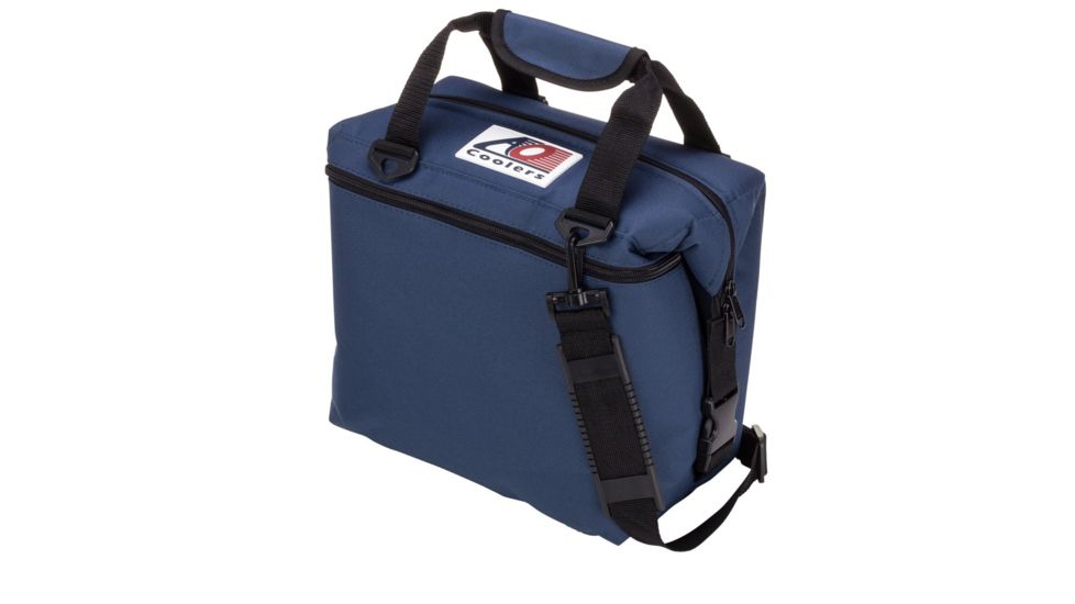 AO Coolers 12 Can Canvas Soft Cooler, w/ Removable Shoulder Strap, Navy Blue, Small, AO12NB