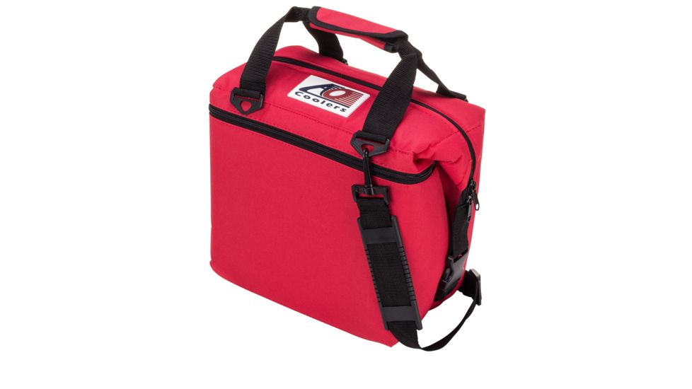 AO Coolers 12 Can Canvas Soft Cooler, w/ Removable Shoulder Strap, Red, Small, AO12RD