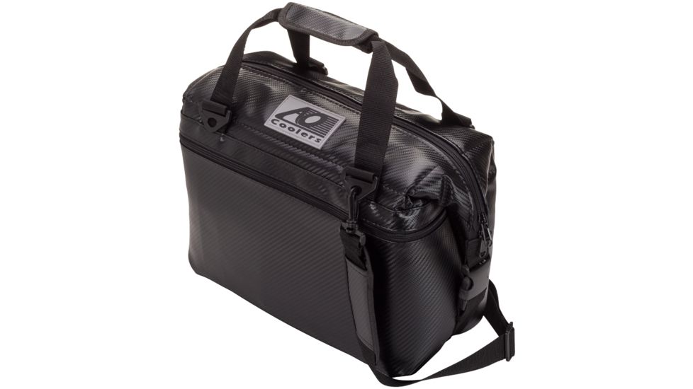 AO Coolers 12 Can Carbon Soft Cooler, w/Removable Shoulder Strap, Black, Small, AOCR12BK