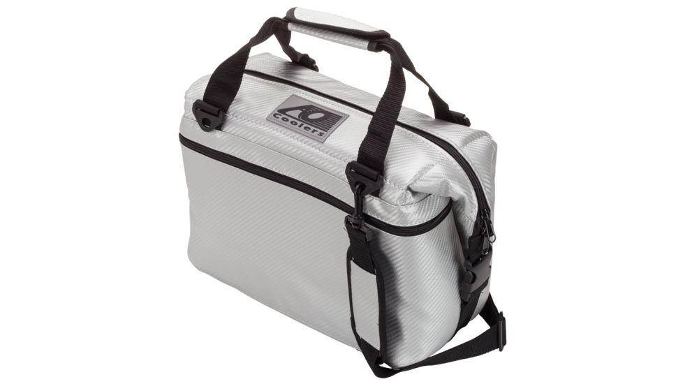 AO Coolers 12 Can Carbon Soft Cooler, w/Removable Shoulder Strap, Silver, Small, AOCR12SL