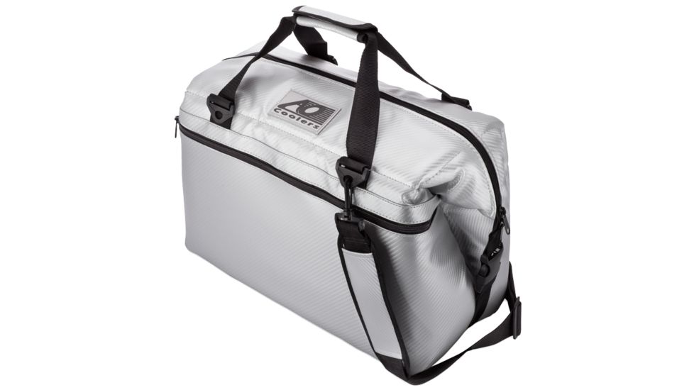 AO Coolers 24 Can Carbon Soft Cooler, w/Removable Shoulder Strap, Silver, Medium, AOCR24SL
