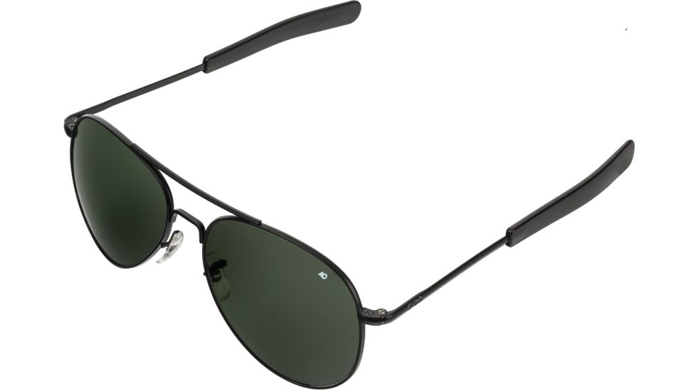 AO Flight Gear General Sunglasses, Bayonet, Black Frame, Green Glass Lenses, 58mm, 30519