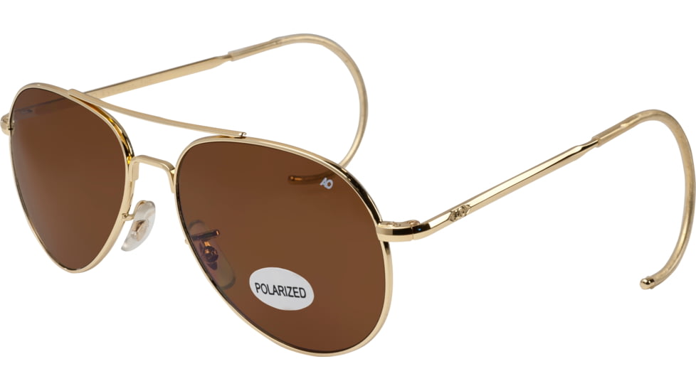 AO Flight Gear General Sunglasses, Comfort Cable, Gold Frame, HC Amber Poly Lens, Polarized, 52mm, 31622