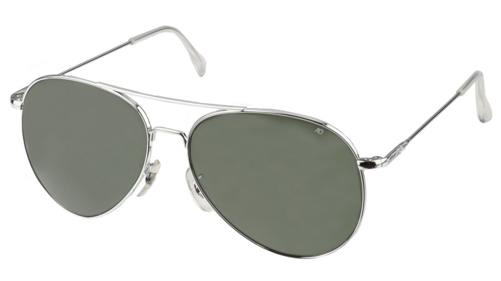 AO Flight Gear General Sunglasses, Wire Spatula, Silver Frame, Green Glass Lenses, 58mm, 32627