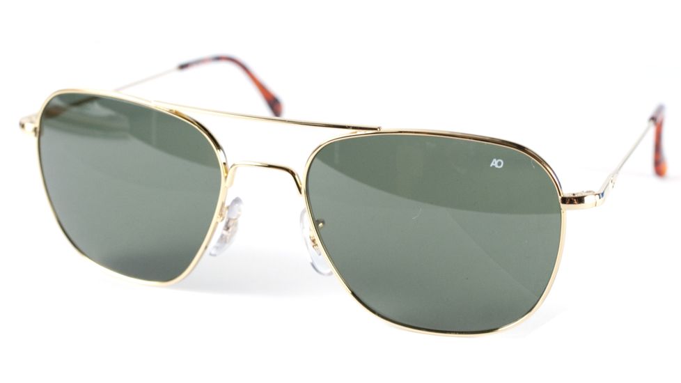 AO Original Pilot Sunglasses, Gold, Wire Spatula, Green Glass Lenses - 52mm G-TCGG-WS-52