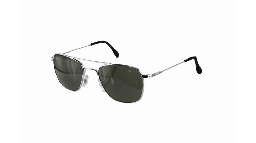 AO Original Pilot Sunglasses, Silver, Wire Spatula, Grey Glass Lens, 52mm, Polarized S-TCGPG-WS-52