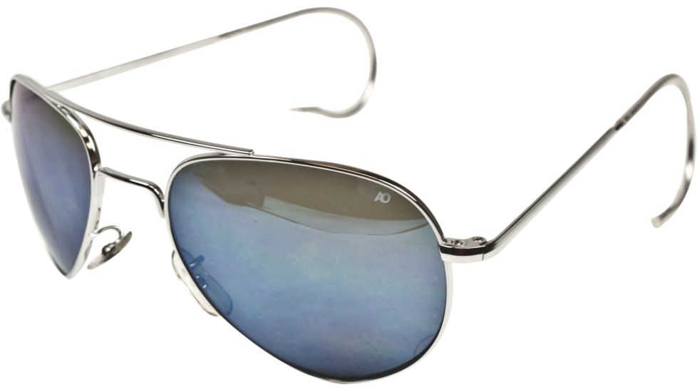 AO II 8-Base Sunglasses, Silver, Comfort Cable, Blue Mirror Poly Lens, 58mm, Large S-BMP-CC-58