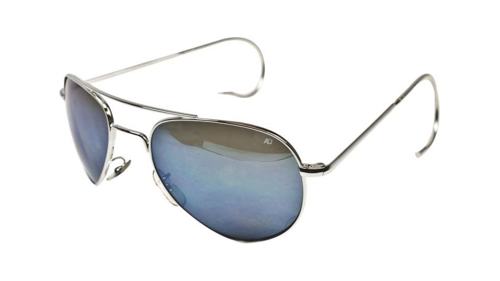 AO II 8-Base Sunglasses, Silver, Comfort Cable, Blue Mirror Poly Lens, 55mm, Sm/Med S-BMP-CC-55