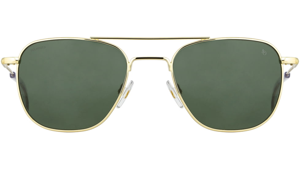 AO Original Pilot Sunglasses, Gold Frame, 52 mm Green AOLite Nylon Lenses, Standard Temple, Polarized, 738921549383