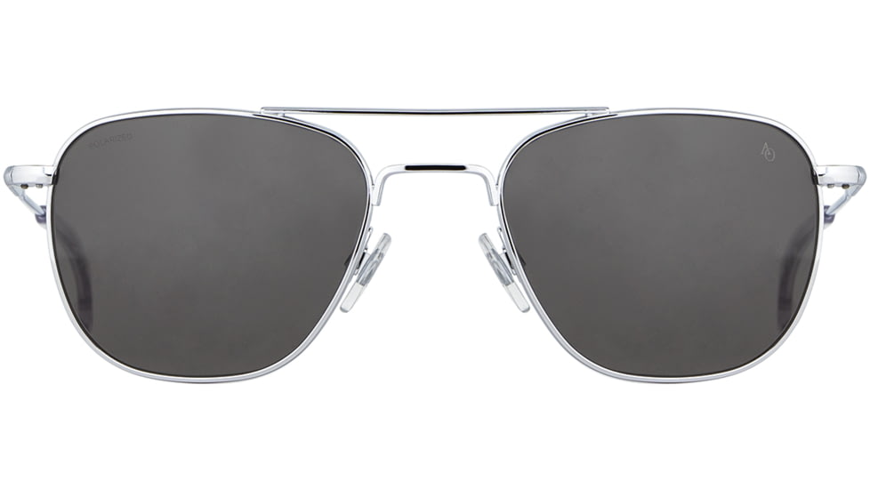 AO Original Pilot Sunglasses, Silver Frame, 55 mm Gray SkyMaster Glass Lenses, Standard Temple, Polarized, 738921549963