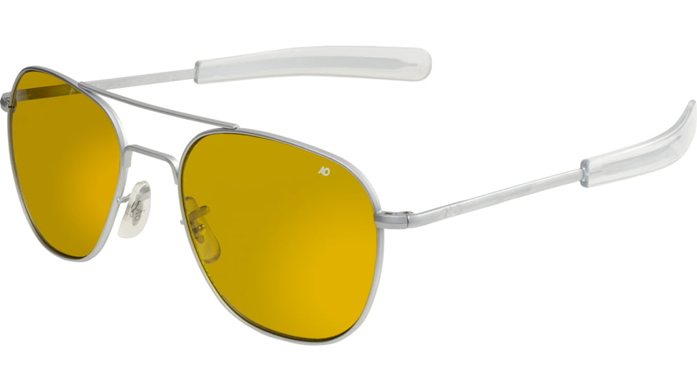 AO Original Pilot Sunglasses, Bayonet, Matte Chrome Frame, Yellow Lens, 52mm, 30224