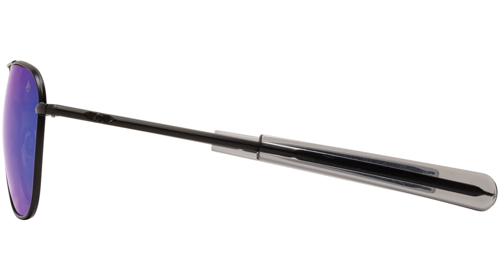 AO Original Pilot Sunglasses, Black Frame, 57 mm SunFlash Blue Mirror AOLite Nylon Lenses, Bayonet Temple, Polarized, 738921564874