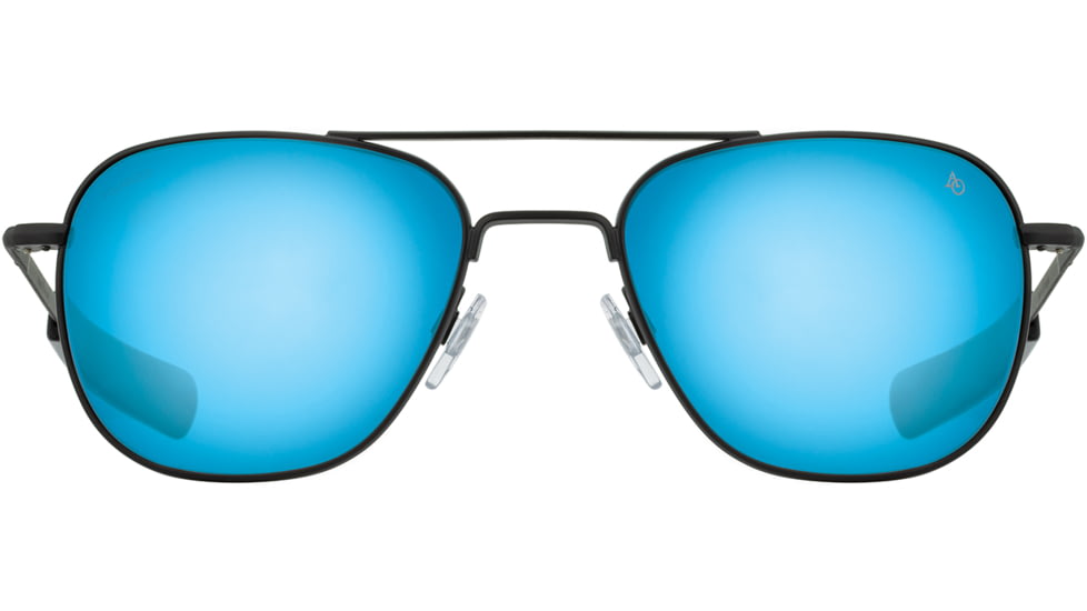 AO Original Pilot Sunglasses, Black Frame, 55 mm SunFlash Blue Mirror SkyMaster Glass Lenses, Bayonet Temple, Polarized, 738921564805