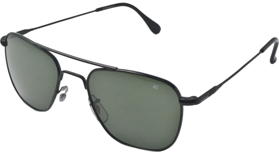 AO Original Pilot Sunglasses, Black, Wire Spatula, Green Glass Lenses - 52mm B-TCGG-WS-52
