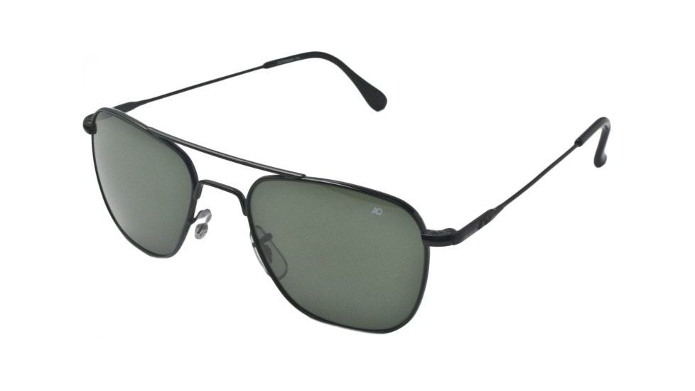 AO Original Pilot Sunglasses, Black, Wire Spatula, Green Glass Lenses - 57mm B-TCGG-WS-57