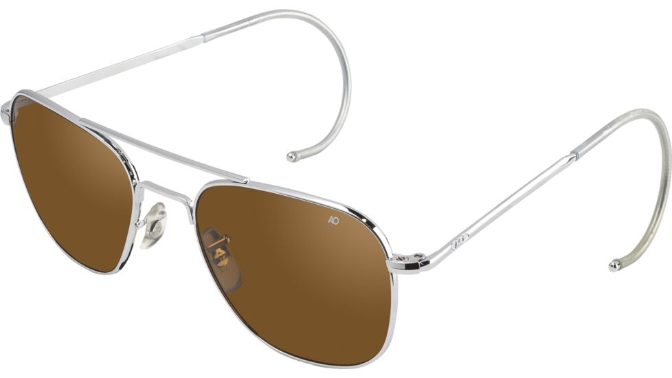AO Original Pilot Sunglasses, Comfort Cable, Silver Frame, Amber Glass Lens, 55mm, 32338