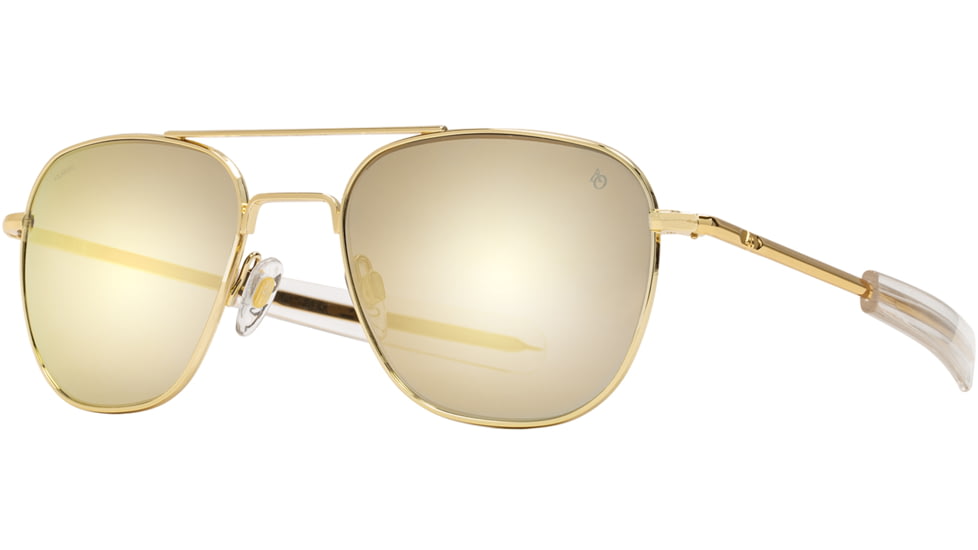 AO Original Pilot Sunglasses, Gold Frame, 57 mm SunFlash Gold Mirror AOLite Nylon Lenses, Bayonet Temple, Polarized, 738921564614