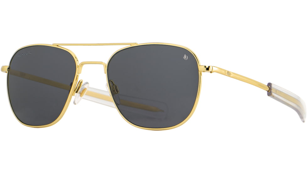 AO Original Pilot Sunglasses, Gold Frame, 55 mm True Color Gray SkyMaster Glass Lenses, Bayonet Temple, Polarized, 738921549499