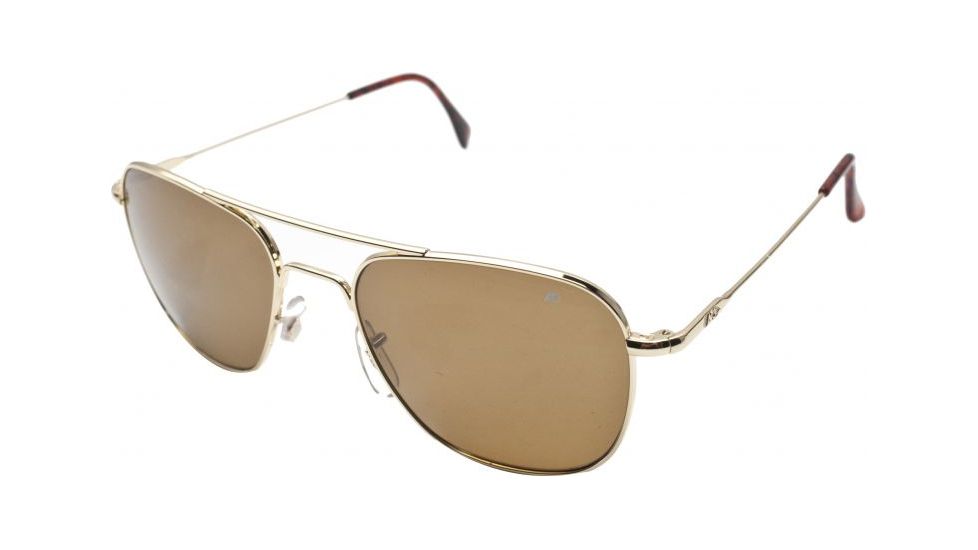 AO Original Pilot Sunglasses, Gold, Wire Spatula, Brown Glass Lens, 52mm, Polarized G-CBPG-WS-52