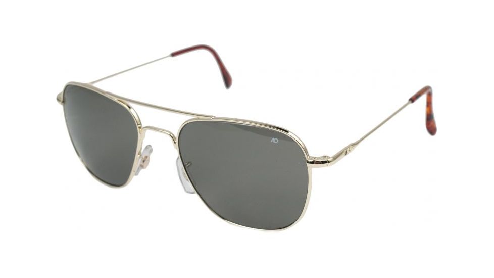 AO Original Pilot Sunglasses, Gold, Wire Spatula, Grey Glass Lens, 57mm, Polarized G-TCGPG-WS-57