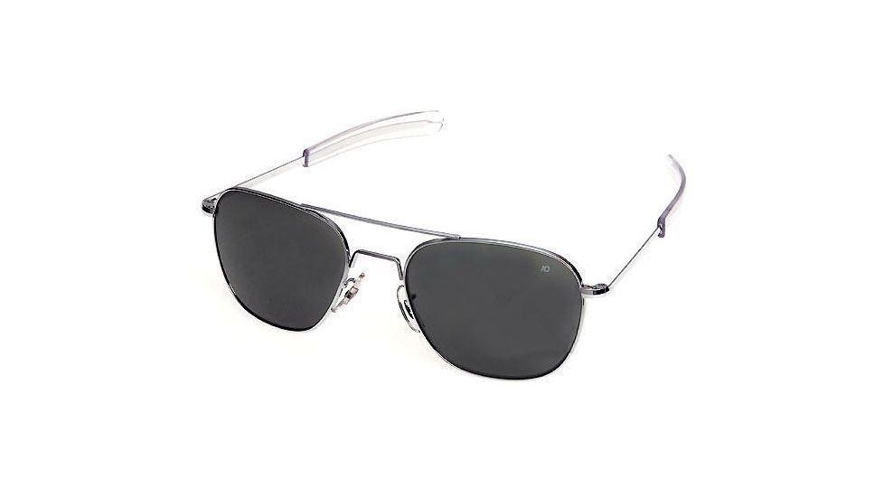 AO Original Pilot Sunglasses, Bayonet, Matte Chrome Frame, CC Gray Poly Lens, 57mm, 30140