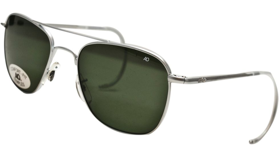 AO Original Pilot Sunglasses, Matte Chrome, Comfort Cable, Green Glass Lenses - 55mm MC-TCGG-CC-55