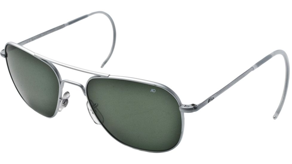 AO Original Pilot Sunglasses, Matte Chrome, Comfort Cable, Green Glass Lenses - 57mm MC-TCGG-CC-57