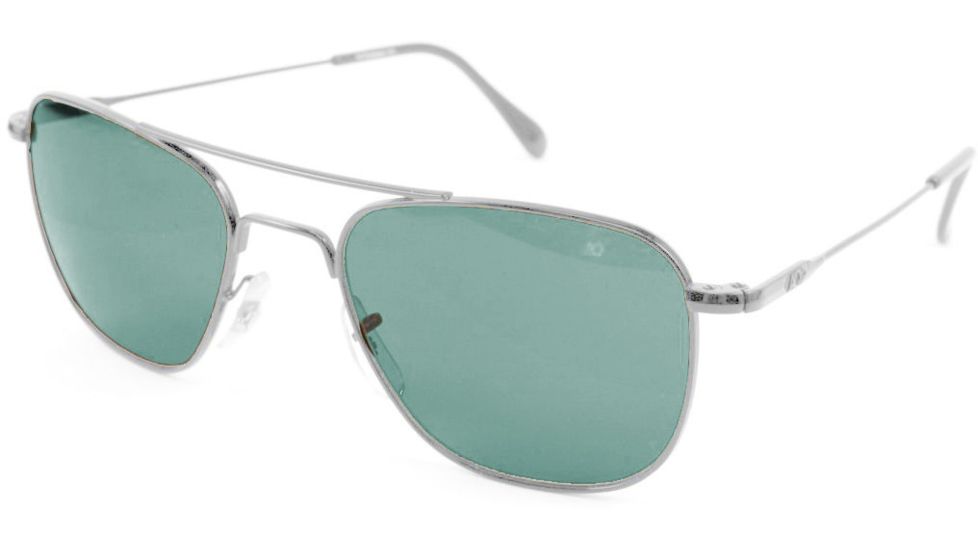 AO Original Pilot Sunglasses, Silver, Wire Spatula, Green Glass Lenses - 52mm S-TCGG-WS-52