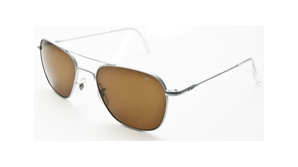 AO Original Pilot Sunglasses, Matte Chrome, Wire Spatula, Amber Glass Lens, 57mm MC-CG-WS-57