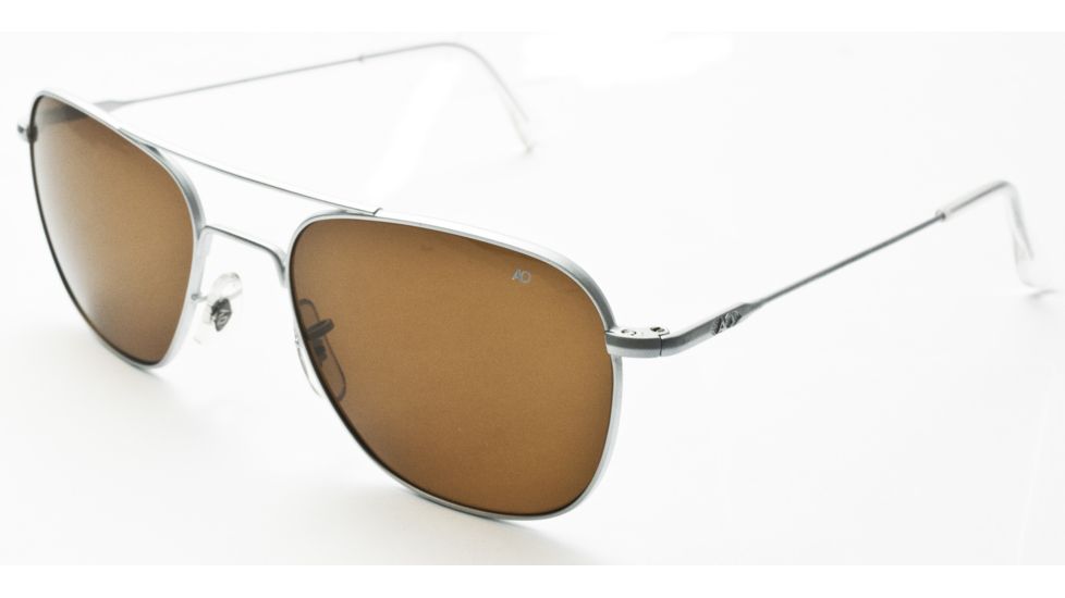 AO Original Pilot Sunglasses, Matte Chrome, Wire Spatula, Brown Glass Lenses, 55mm, Polarized MC-CBPG-WS-55