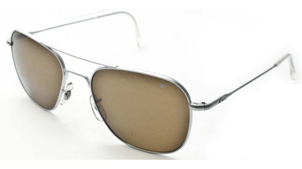 AO Original Pilot Sunglasses, Matte Chrome, Wire Spatula, Brown Glass Lenses, 57mm, Polarized MC-CBPG-WS-57