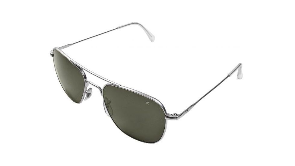 AO Original Pilot Sunglasses, Matte Chrome, Wire Spatula, Green Glass Lenses - 52mm MC-TCGG-WS-52