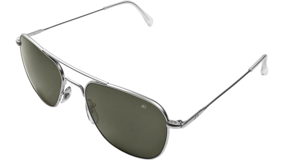 AO Original Pilot Sunglasses, Matte Chrome, Wire Spatula, Green Glass Lenses - 55mm MC-TCGG-WS-55