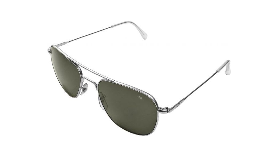 AO Original Pilot Sunglasses, Matte Chrome, Wire Spatula, Green Glass Lenses - 57mm MC-TCGG-WS-57