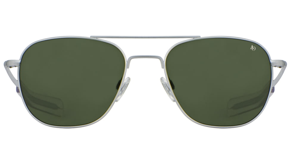 AO Original Pilot Sunglasses, Matte Silver Frame, 57 mm Calobar Green AOLite Nylon Lenses, Bayonet Temple,738921550327