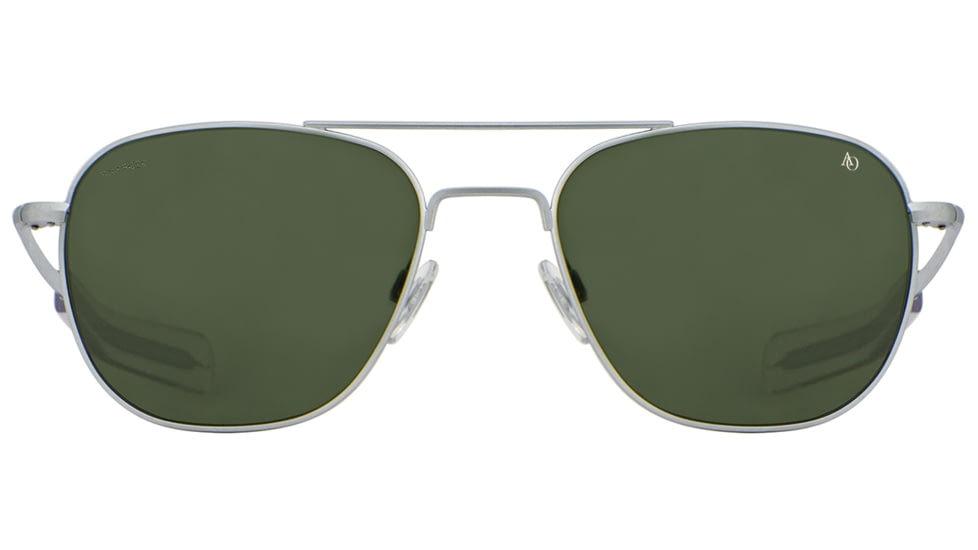 AO Original Pilot Sunglasses, Matte Silver Frame, 52 mm Calobar Green AOLite Nylon Lenses, Bayonet Temple, Polarized, 738921550136