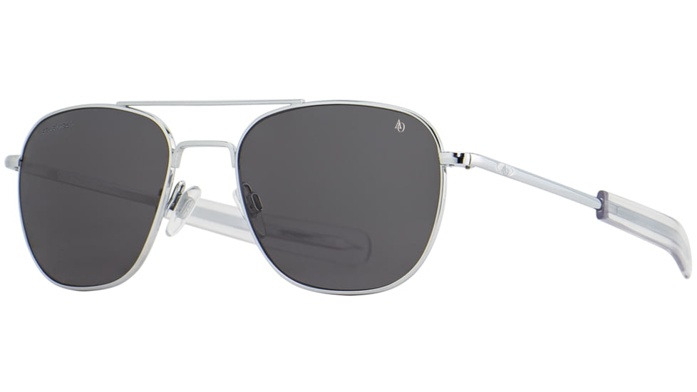 AO Original Pilot Sunglasses, Silver Frame, 52 mm True Color Gray AOLite Nylon Lenses, Bayonet Temple, Polarized, OP-252BTCLGYN-P
