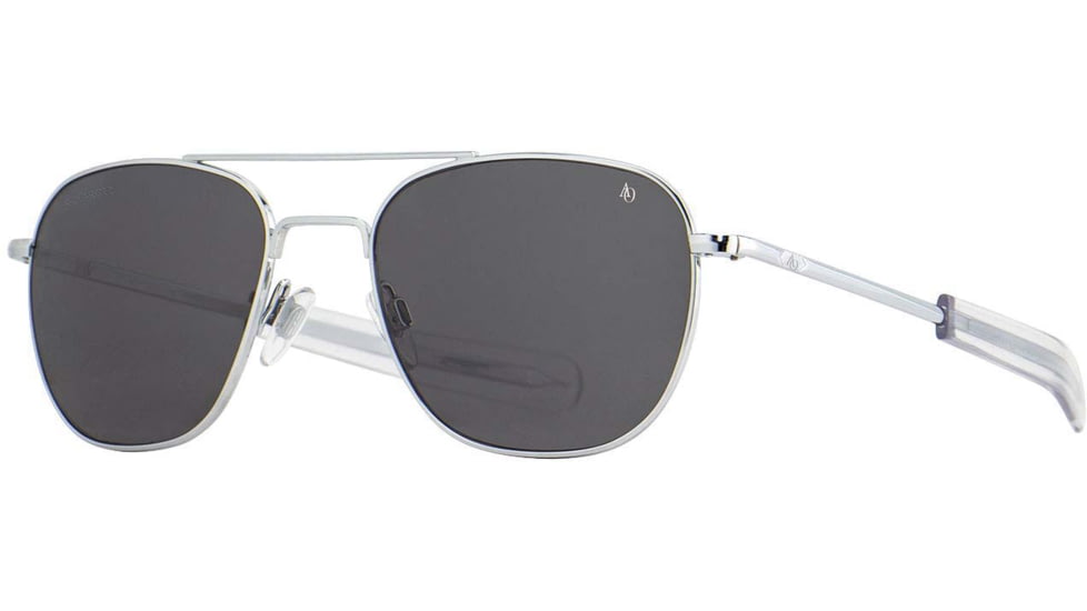AO Original Pilot Sunglasses, Silver Frame, 55 mm True Color Gray AOLite Nylon Lenses, Bayonet Temple, Polarized, 738921549932