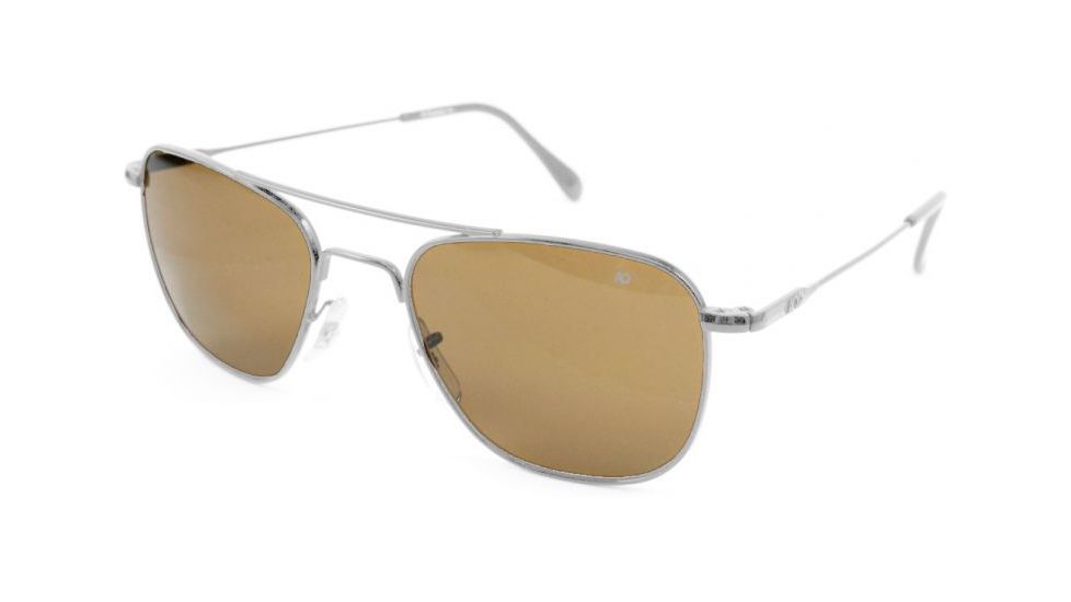 AO Original Pilot Sunglasses, Silver, Wire Spatula, Brown Glass Lens, 52mm S-CBPG-WS-52