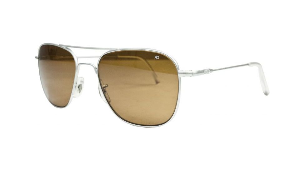 AO Original Pilot Sunglasses, Silver, Wire Spatula, HC Amber Poly Lens, 52mm, Polarized S-PHCAP-WS-52