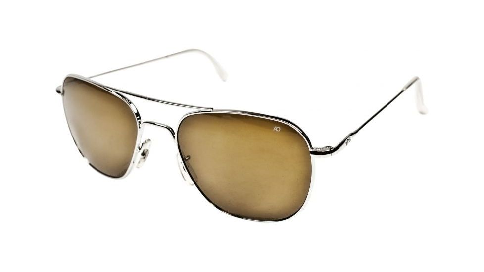 AO Original Pilot Sunglasses, Silver, Wire Spatula, HC Amber Poly Lens, 52mm S-HCAP-WS-52