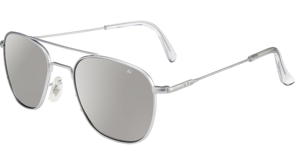 AO Original Pilot Sunglasses, Wire Spatula, Matte Chrome Frame, Silver Mirror Lens, 52mm, 32312