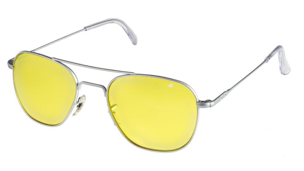 AO Original Pilot Sunglasses, Wire Spatula, Matte Chrome Frame, Yellow Lens, 57mm, 30274